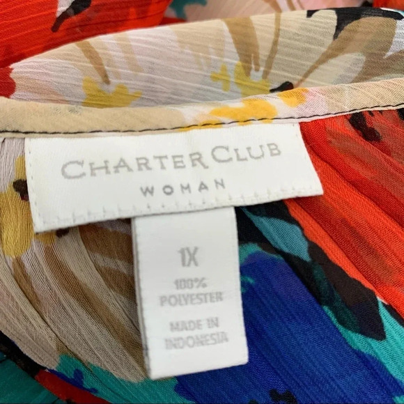 Charter Club Woman's Tunic‎ 1X  Red  Blue Floral - Picture 10 of 12